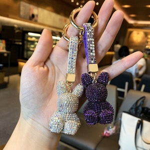 bling konijntje sleutelhanger portemonnee charme champagne/paars/AB zilver/roze/goud Leuke sprankelende sleutelhangers sleutelhangers
