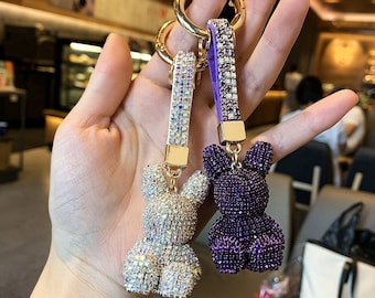 bling konijntje sleutelhanger portemonnee charme champagne/paars/AB zilver/roze/goud Leuke sprankelende sleutelhangers sleutelhangers
