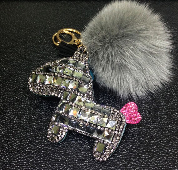 FULL BLING PONY BAG CHARM SILVER W/GREY & PINK FULL BLING PONY BAG CHARM SILVER W/GREY & PINK