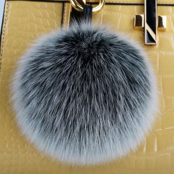 Real Mink Fur Fox Ball Charm Basket Phone Purse Bag Pendant Key Chain Keyring