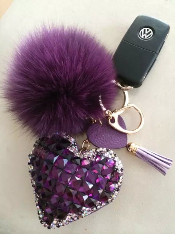 Cute Women Bag Charms Purple Diamonds Heart Charms Attach 