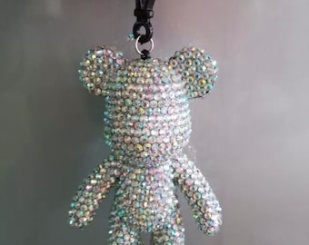 Sparkly AB Crystal Bear Charm Keychain, Rhinestone Bling Teddy Bear Key chain, Cute Handbag charms
