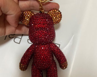 Red Rhinestone Crystal Bear Keychain Black/silver/make custom color 5" bear cute bag charm bling purse charm wallet charm cute keyring
