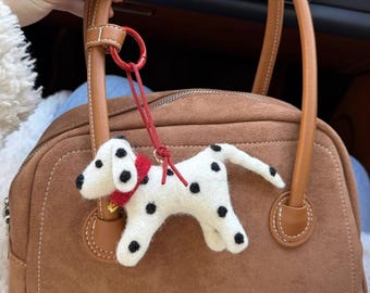 Customize Purse Charm for handbags Dog Wool Felting Dalmatian Bag Tote Charm Key chains Dog Lover Gifts