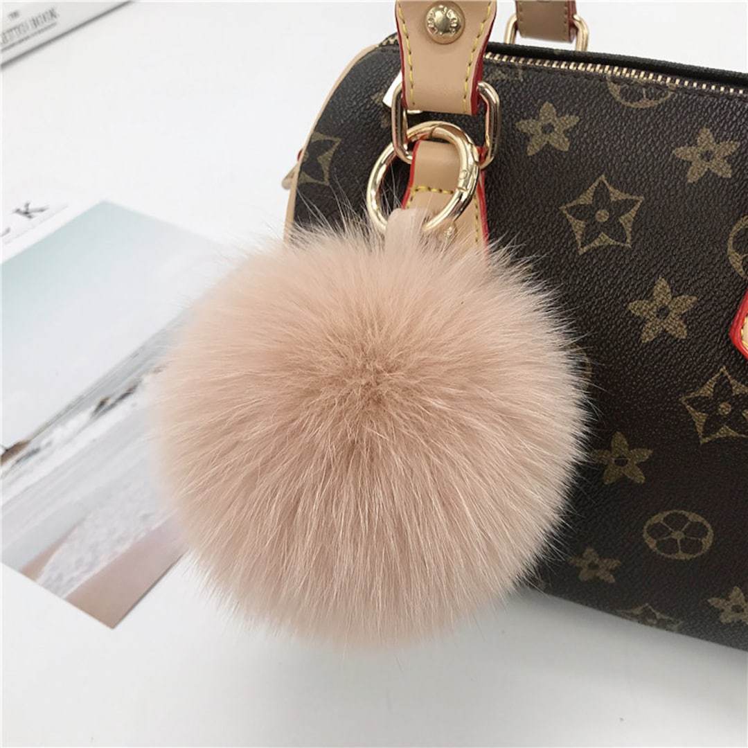 1pc Fluffy genuine pink color Pom Pom Charm Keychain,puffy ball ,bag purse  charm