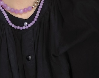 Lavender Amethyst Necklace - Boho Bead Phone Charm Keychain Healing Stone Jewelry for Women Aesthetic Instagram Accessories & Spiritual Gift