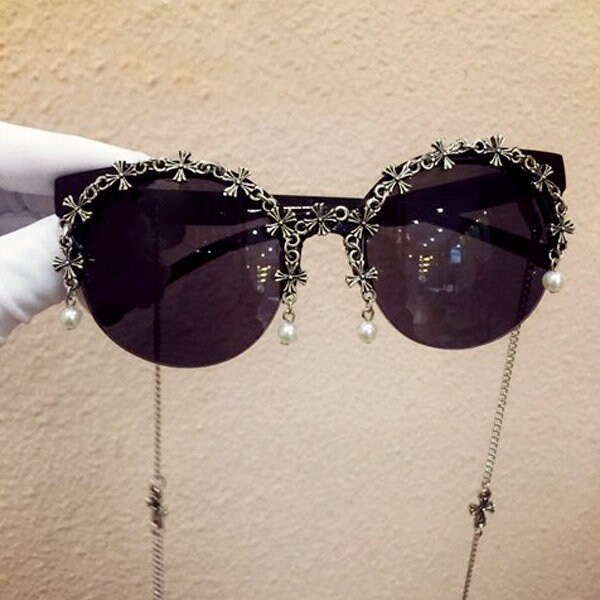 Magníficas gafas de sol redondas perlas de diamantes,mujer Magníficas gafas de sol redondas perlas de diamantes,mujer