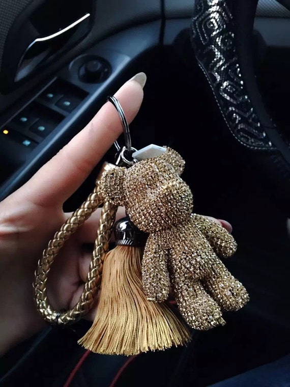 Rhinestone Silver Star Puffy Tassel Key Chain Purse Charm