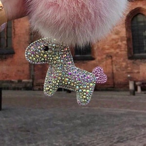 Bling horse bag charm with light pink fur pompoms swarovski AB crystal luxury keyring keychains