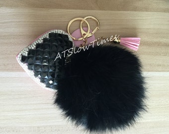 Llaveros Strass brillo corazón amor claves encantos brillo Bling encanto lindo llavero anillo piel pom pom bolsa encanto mujer accesorios de piel