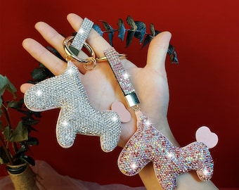 Chic Bling horse Keychains Cute bag charm with swarovski clear/pink mixed crystal luxury keyring key chains