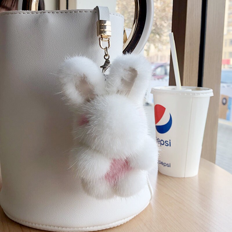Nuovo Stile Fatto A Mano Vera Pelliccia Di Visone Coniglio Fascino Portachiavi Donna Bambini Carino Peluche Coniglietto Portachiavi Borsa Auto Chiave Decorazione Gioielli Regali - Foto 4