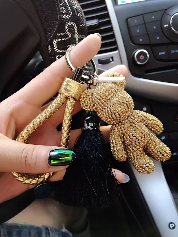 ATSlowTimes Unique Car Keys Ring Cute Bling Bear Car Accessories Women Custom Gifts Handmade Keychain Bear Key Chains