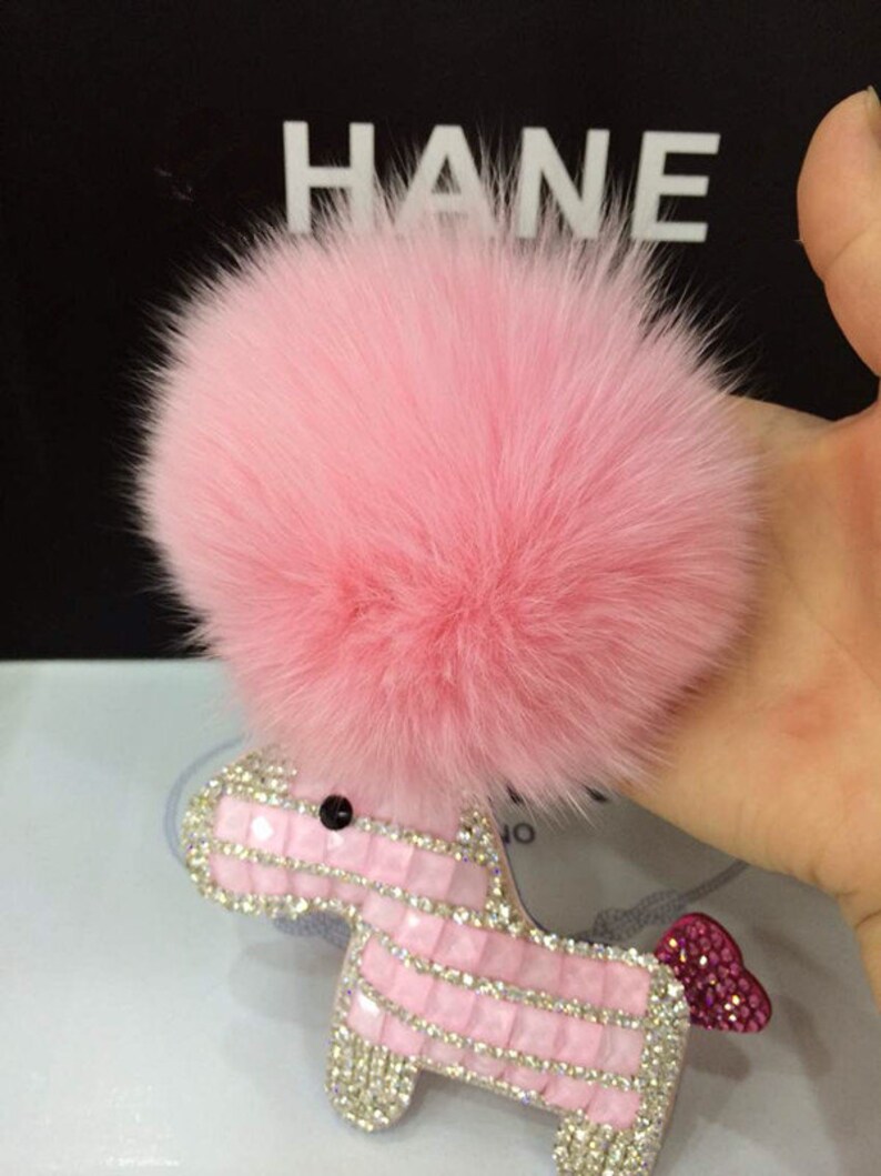 Cute Anmial Keychain Soft Pink Fluffy Pompom Key Chains Little Etsy