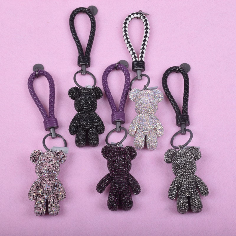 Bear Key Chains Rhinestone Blingy Bear Keychains Cute Key Ring Etsy UK