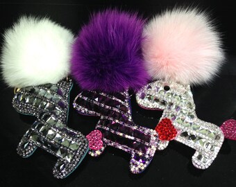 cute little horse keychain fluffy pom pom key chains pretty sparkly purse handbag charm fur bag charm, cute key chains