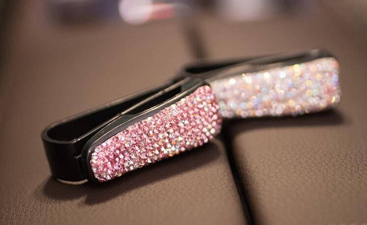 Funkelnde Sonnenblende Clip Niedliche Auto Accessoires Für Frauen Große Mädchen Rosa Strass Glitzer Kristall Dekoration