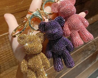 Rhinestone Bear Keychains Gold/purple/pink - Etsy