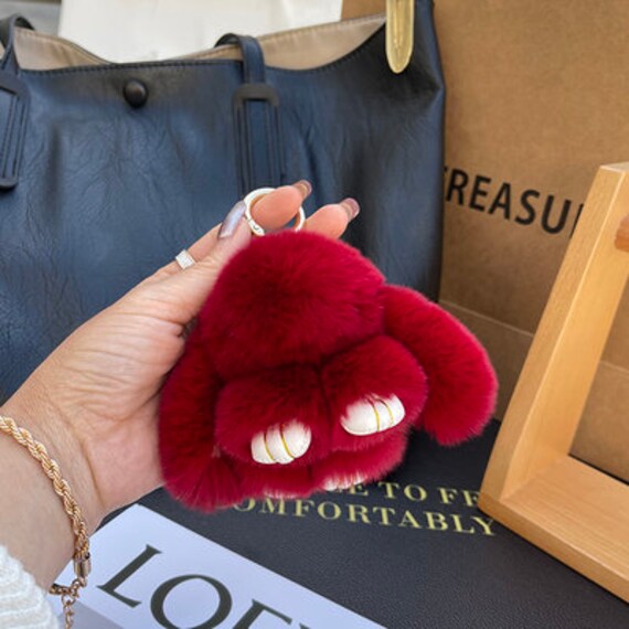 ATSlowTimes Sparkle Keychans with Pompoms Puffs Ball Rose Gold Rhinestone Crystal Bear Bag Charm Cute Keychain 3/5 Bear Cute Bag Charm Chic Purse Char