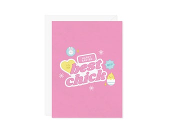 Happy Easter To My Best Chick Greeting Card - Best Friend Bestie Girlfriend Sister Gift - Pink Aesthetic Spring Pastel Cute Friendship Card