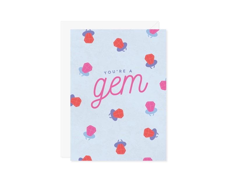 You're A Gem Greeting Card Valentine's Galentine's Thank You Card 90s 2000s Nostalgia Ring Lollipop Candy Friendship Spouse Coworker image 1