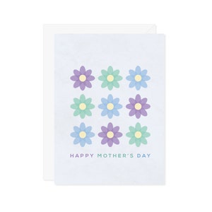 Happy Mother's Day Card - Flowers Floral Modern Simple Retro Blue Purple Green Pattern - Cool Cute Mom Gift Cool Tones