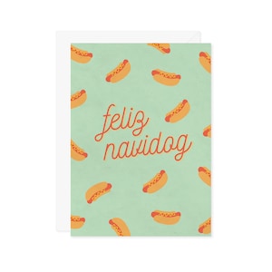 Feliz Navidog - Feliz Navidad Punny Funny Food Christmas Card - Holiday Foodie Gift Hot Dog Fast Food - A7 5x7 With Envelope