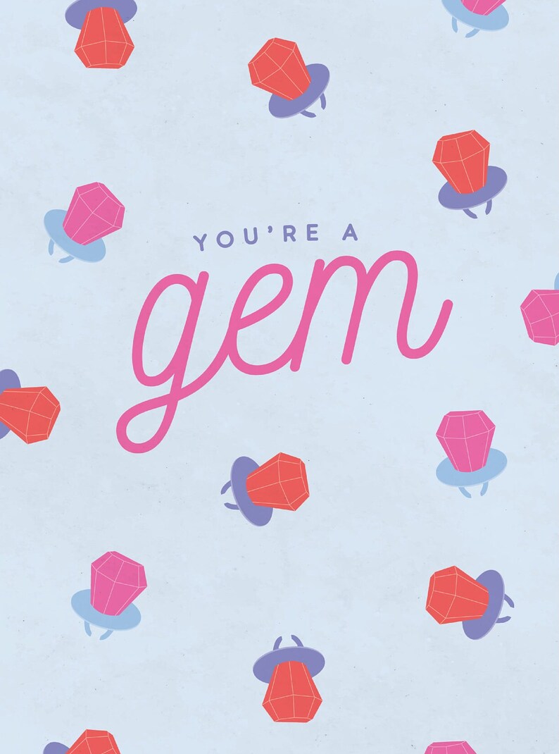 You're A Gem Greeting Card Valentine's Galentine's Thank You Card 90s 2000s Nostalgia Ring Lollipop Candy Friendship Spouse Coworker image 2