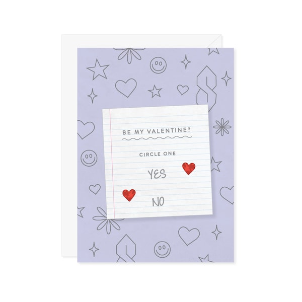 Be My Valentine? Circle One Yes No - Funny Valentine's Day Card 90s 2000s Doodles Note Nostalgia Gift - Friendship Galentine's Day
