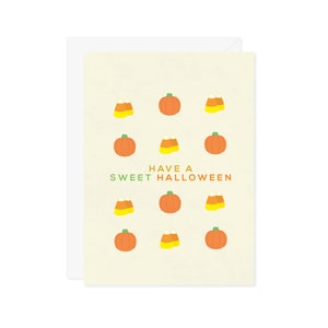 Ayez une douce carte de voeux d'Halloween - Carte de bonbon nostalgique rétro, citrouilles, maïs, citrouilles - Cadeau d'Halloween pour un ami de la famille, un collègue et un enfant
