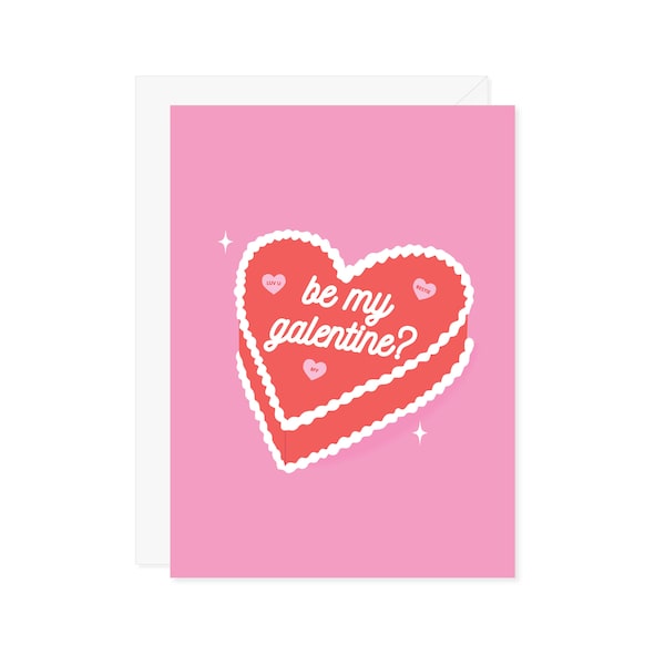 Be My Galentine Greeting Card - Pink Red Trendy Aesthetic Cake - Cute Best Friend Bestie Sister Gift - Valentine's Day Card