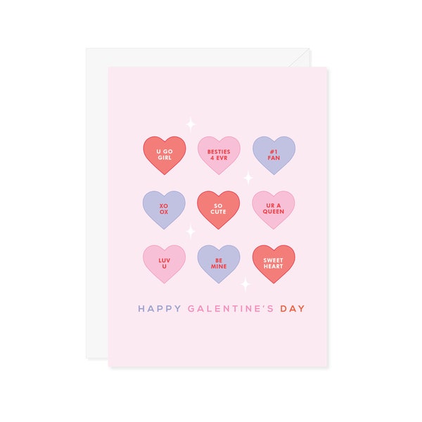 Happy Galentine's Day Greeting Card - Pastel Trendy Aesthetic - Cute Sayings Queen U Go Girl Besties Luv U XO #1 Fan Best Friend Friendship