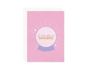 You Are Magic Pink Halloween Crystal Ball Witch Card - Girly Pink Cute Halloween Card - Friendship Card Gift