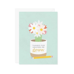Carte Merci de m'avoir aidé à grandir - Remerciement de fin d'année scolaire de remerciement de l'enseignant - Cadeau pour parents d'élèves pour la classe, Fleur, Crayon