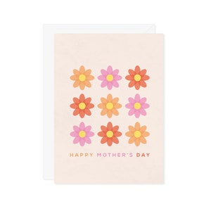 Happy Mother's Day Card - Flowers Floral Red Orange Yellow Colorful Simple Modern Retro Pattern - Cool Cute Mom Gift - Warm Tones
