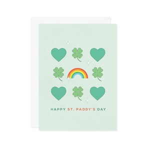 Happy St. Paddy&#39;s Day Greeting Card - Rainbows Four Leaf Clovers Shamrocks Hearts Sparkles - Friend Family Child St. Patrick&#39;s Day Card Gift