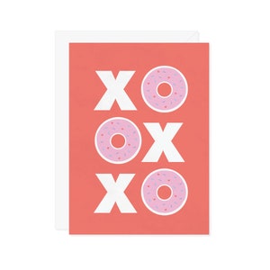 Carte de voeux XOXO pour la Saint-Valentin - Rose rouge câlins bisous donuts bonbons - cadeau amitié amour conjoint enfant