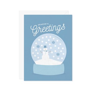 Season&#39;s Greetings Christmas Card: Snow Globe Snowman Winter Holiday