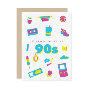 90s Nostalgia Birthday Card: Retro Toys & Snacks (5x7 with Envelope)