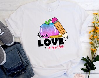 Teach Love Inspire Watercolor Teacher Shirt Back to School Shirt