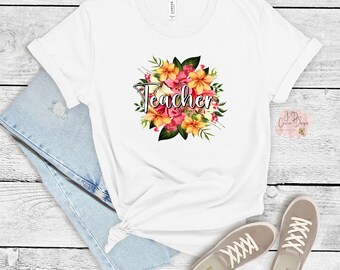 Tropical Floral Teacher Shirt Back to School Shirt for Teachers