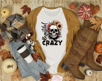 Beautiful Crazy Skull Graphic Tee