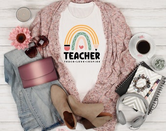 Teach Love Inspire Rainbow Shirt Back to School Shirt for Teachers