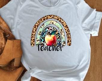 Teacher Leopard Rainbow Shirt Back to School Shirt for Teachers Leopard Print Shirt Cheetah Print Shirt