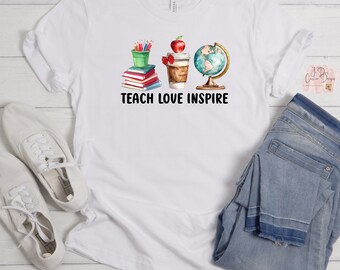 Teach Love Inspire Coffee and Books Shirt Back to School Shirt for Teachers Leopard Print Shirt Cheetah Print Shirt