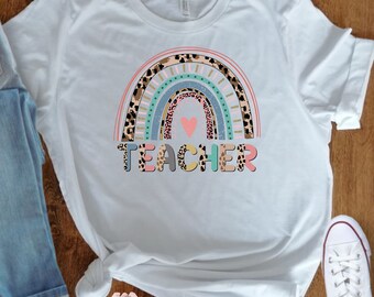 Rainbow Leopard Print Teacher Shirt