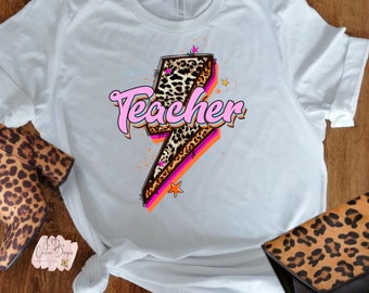 Teacher Leopard Print Lightning Bolt Shirt Back to School Shirt