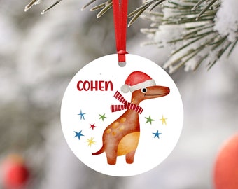 Personalized Dinosaur Christmas Ornament - Holiday Gift - Ornament with Name - Watercolor Design - Custom Name Ornament - Gift Under 15