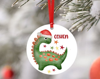 Personalized Dinosaur Christmas Ornament - Holiday Gift - Ornament with Name - Watercolor Design - Custom Name Ornament - Gift Under 15