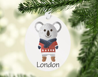 Personalized Koala Christmas Ornament - Holiday Gift - Ornament with Name - Winter Koala Bear - Custom Name Ornament - Gift Under 15